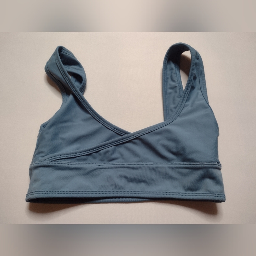 FAE Swim Bikini Top Small Blue Wireless Wrap Swimsuit Swimwear Beach N